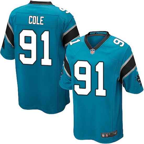 Nike Panthers #91 Colin Cole Blue Team Color Mens Stitched NFL Elite Jersey